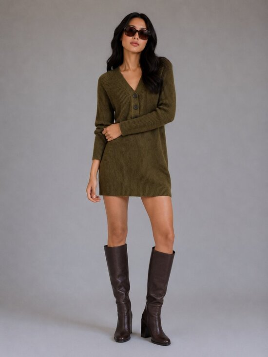 Madewell Sweaters - oversized Wool Blend Madewell Sweater W/ S Olive Green Ribbed Henley Knit used